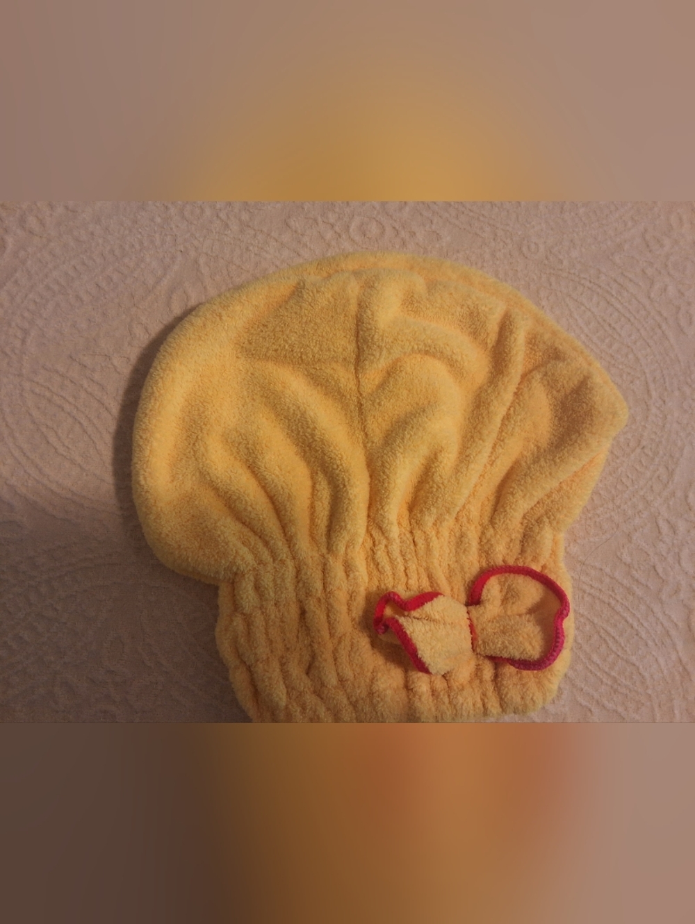 Yellow Terry Cloth Shower/Deep Conditioning Cap with Red Trim
